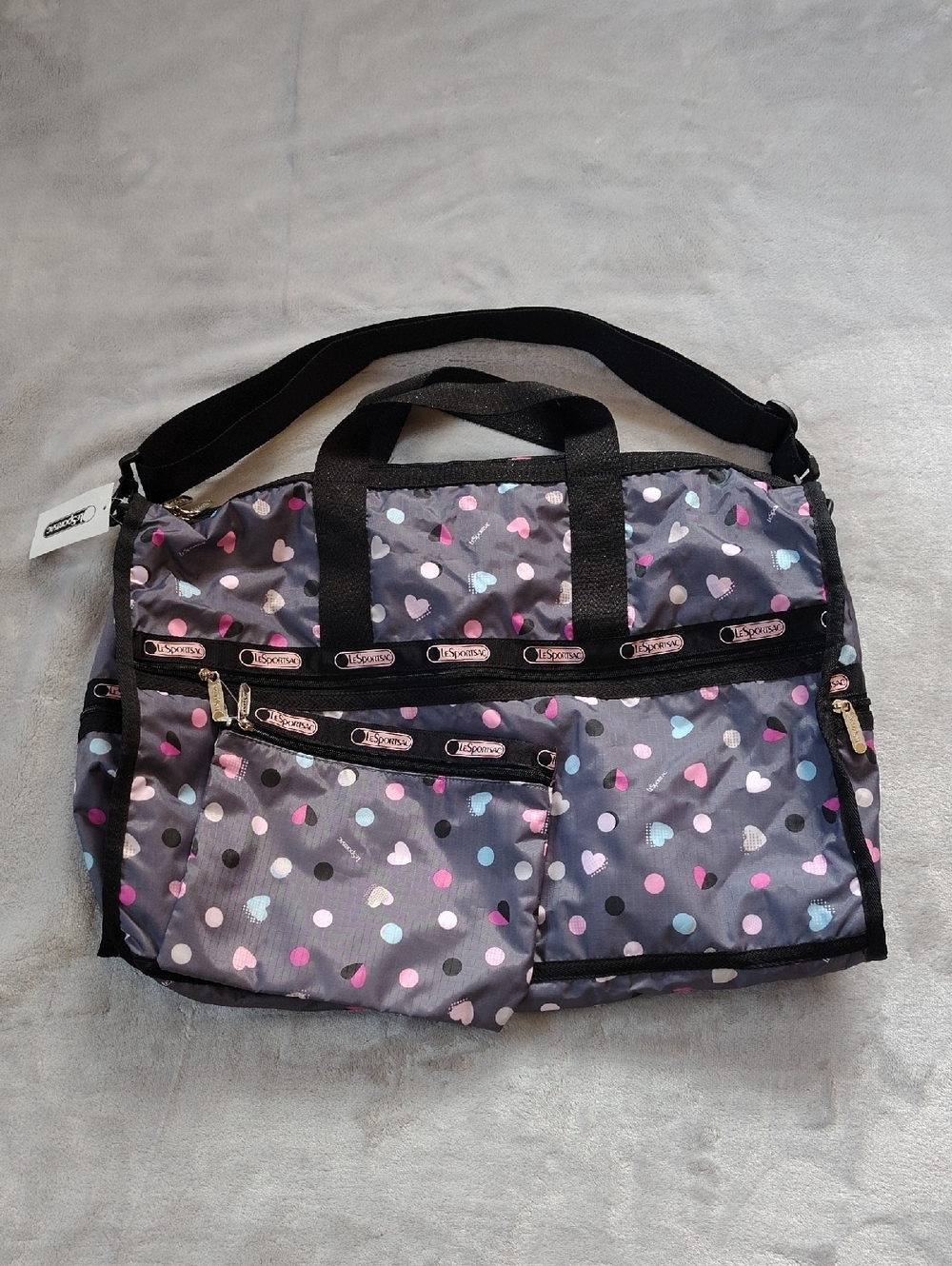 LeSportsac Heart Parade Two Piece Set Large Weekender Bag & Cosmetic Bag New